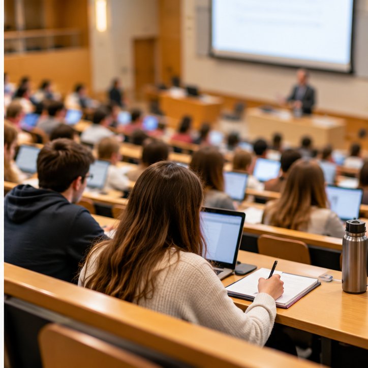 Studenci na nowoczesnym wykładzie na uczelni za granicą